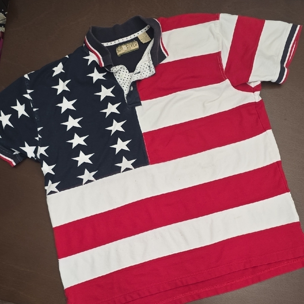 SUN RIVER Red White Blue Polo Stars‎ & Stripes 1990s 2000s Color Block Men's L